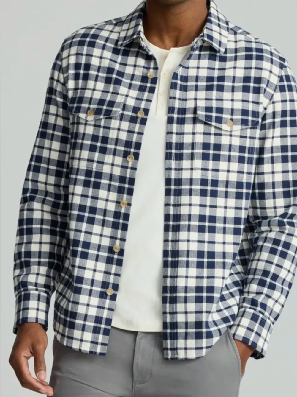 NWT UNTUCKIT DEMARIN NAVY CHECK OVERSHIRT BUTTON DOWN FLANNEL SIZE MEDIUM